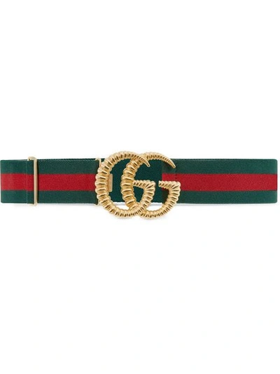 Shop Gucci Gg-embellished Striped Belt In Green