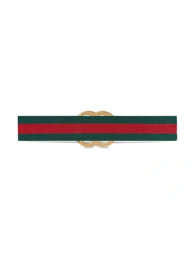 Shop Gucci Gg-embellished Striped Belt In Green