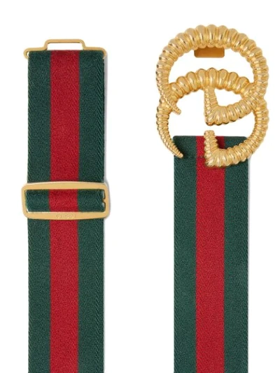 Shop Gucci Gg-embellished Striped Belt In Green