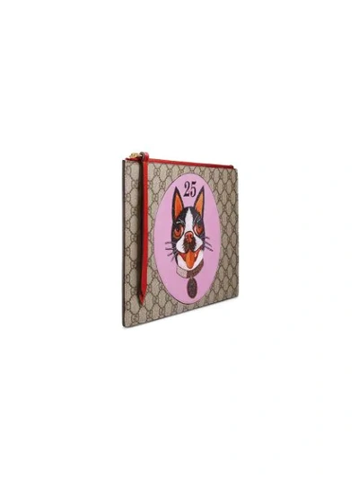 Shop Gucci Gg Supreme Pouch With Bosco Patch In Brown