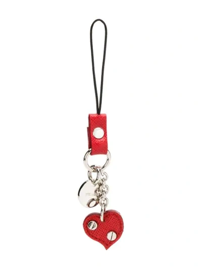 Shop Prada Heart Keyring In Red