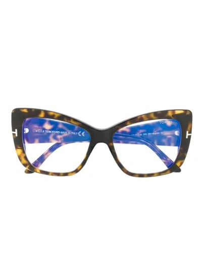 Shop Tom Ford Oversized Cat Eye Glasses In Brown