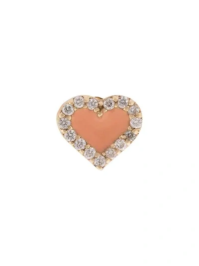 Shop Alison Lou 14kt Yellow Gold, Coral Enamel And Diamond Heart Stud