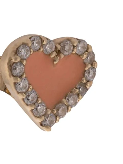 Shop Alison Lou 14kt Yellow Gold, Coral Enamel And Diamond Heart Stud