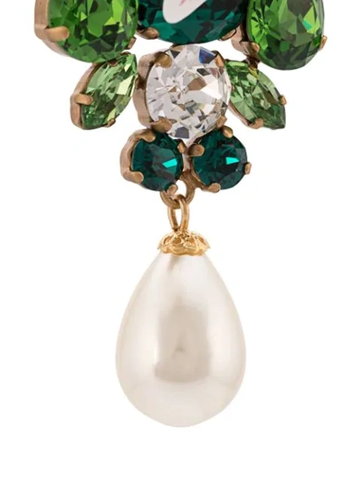 Shop Dolce & Gabbana Embellished Lily Earrings In Green