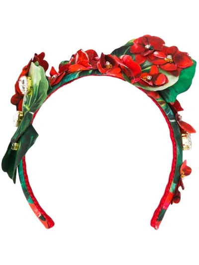 Shop Dolce & Gabbana Embellished Floral Hair Band In Red