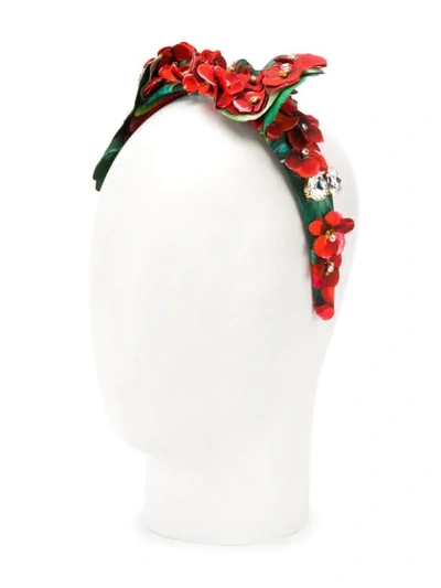 Shop Dolce & Gabbana Embellished Floral Hair Band In Red