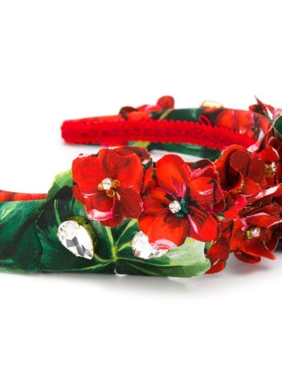 Shop Dolce & Gabbana Embellished Floral Hair Band In Red