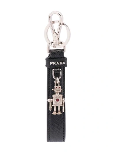 Shop Prada Logo-plaque Keychain In Black
