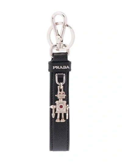 Prada Saffiano Leather Keychain In Black