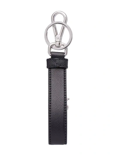 Prada Saffiano Leather Keychain In Black