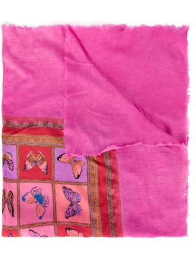 Shop Avant Toi Butterfly Print Scarf In Pink