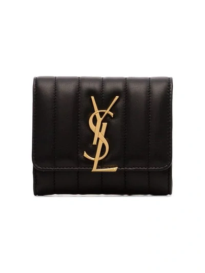 Shop Saint Laurent Triple Fold Quilted Leather Purse In 1000 Black