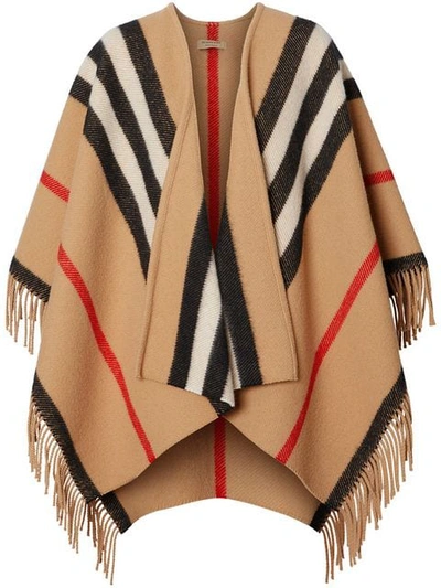 Shop Burberry Striped Wool Cape In Neutrals