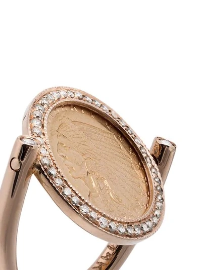 JACQUIE AICHE 古币造型钻石镶嵌14K玫瑰金戒指 - 金色