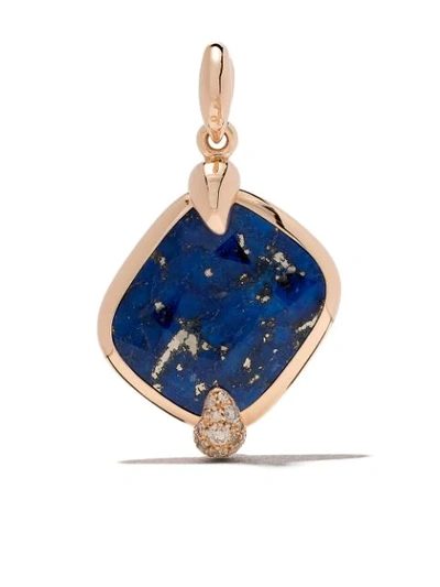 Shop Pomellato 18kt Rose Gold Ritratto Lapis Lazuli And Brown Diamond Pendant In Blue