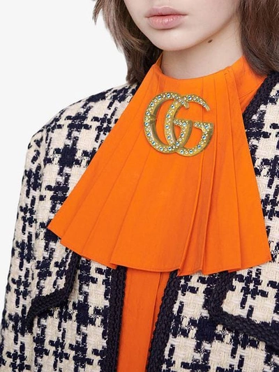 Shop Gucci Resin Double G Brooch With Crystals In Yellow