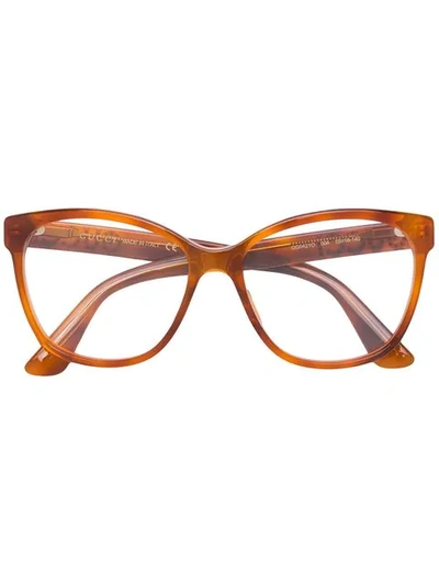 Shop Gucci Crystal-embellished Square-frame Glasses In Orange