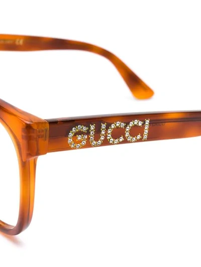 Shop Gucci Crystal-embellished Square-frame Glasses In Orange