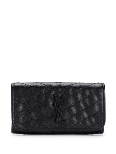 Shop Saint Laurent Niki Crinkled-leather Wallet In Black