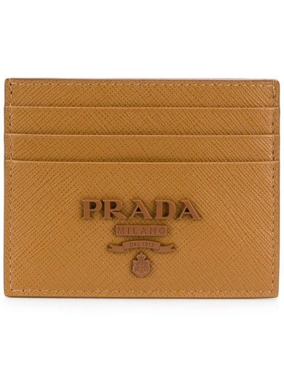 Shop Prada Saffiano Leather Card Case - Neutrals