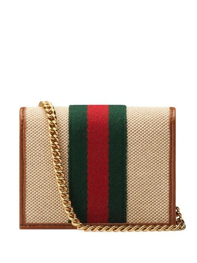Shop Gucci Rajah Chain Card Case In Brown