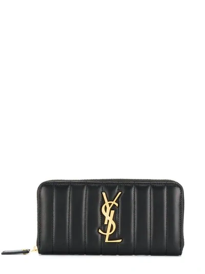 Shop Saint Laurent Ribbed Long Wallet In Black