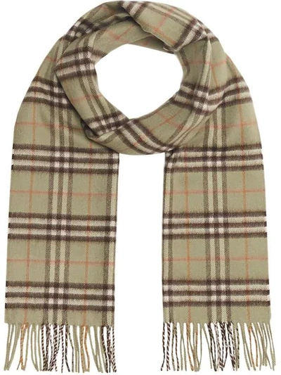 Shop Burberry Check Cashmere Scarf In Green