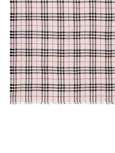 BURBERRY ICON STRIPE AND VINTAGE CHECK WOOL SILK SCARF - 粉色