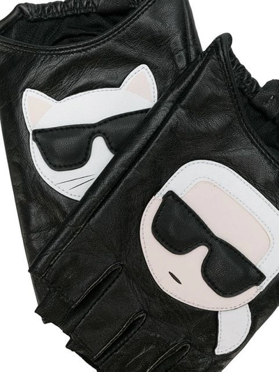 Shop Karl Lagerfeld Ikonic Karl-appliqué Fingerless Gloves In Black