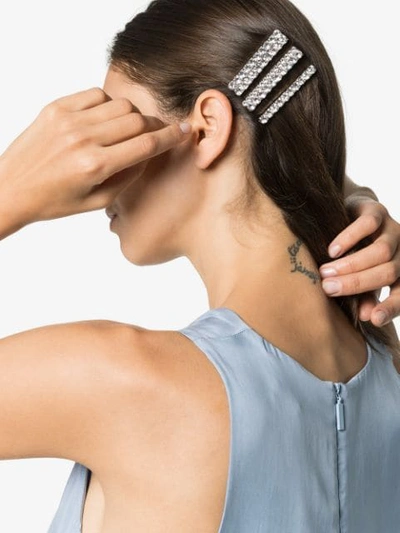 Shop Alessandra Rich Set Of Three Crystal-embellished Hair Pins In Silver