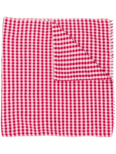 Shop Bally Checked Cashmere Silk Scarf In Red