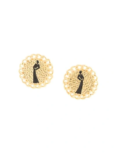 Pre-owned Chanel Cc Logos Button Earrings In Gold