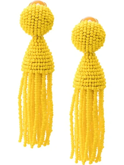 Shop Oscar De La Renta Beads Drape Earrings In Yellow