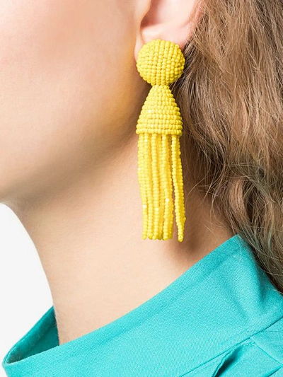 Shop Oscar De La Renta Beads Drape Earrings In Yellow
