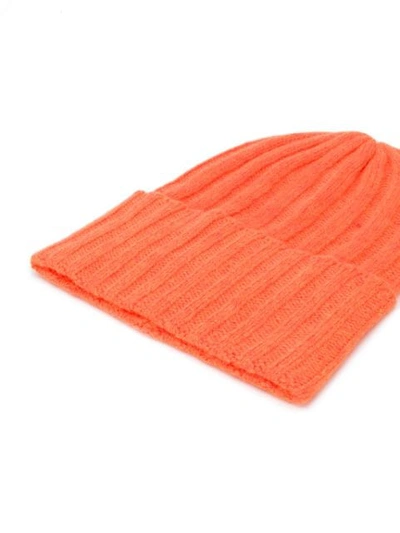 Shop The Elder Statesman Ribbed Knit Beanie In Orange