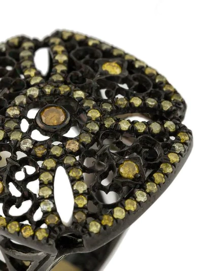 Shop Loree Rodkin 18kt Black Gold And Diamond Square Ring In Black ,metallic