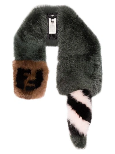 Shop Fendi Ff Logo Fur Scarf - Multicolour