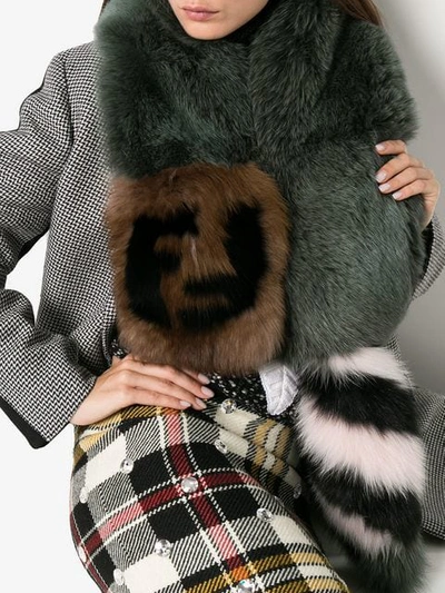 Shop Fendi Ff Logo Fur Scarf - Multicolour