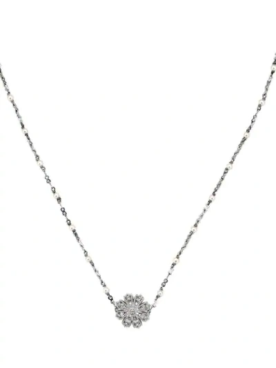 Shop Gucci Necklace With Flower, Diamonds And Pearls In Silver