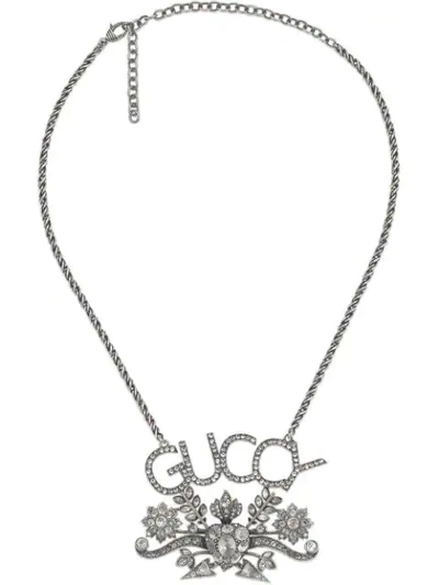 Shop Gucci Guccy Crystal Pendant Necklace In 8162 Silver