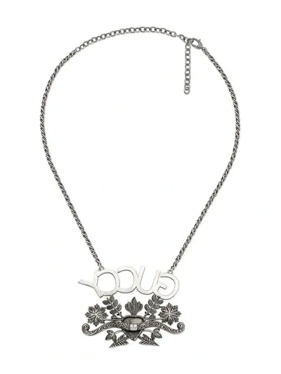 Shop Gucci Guccy Crystal Pendant Necklace In 8162 Silver