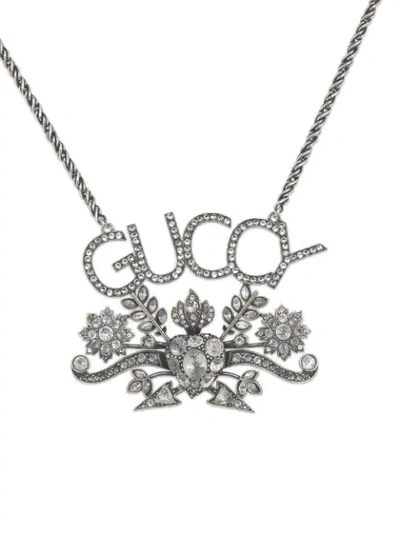 Shop Gucci Guccy Crystal Pendant Necklace In 8162 Silver