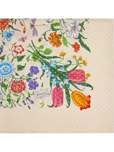 Shop Gucci Silk Scarf With Flora Star Print In Neutrals
