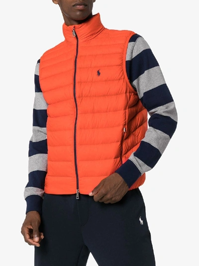 Shop Polo Ralph Lauren Padded Gilet Jacket In Red