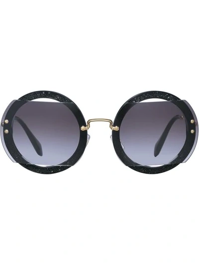 Shop Miu Miu Reveal Glitter Sunglasses In Black