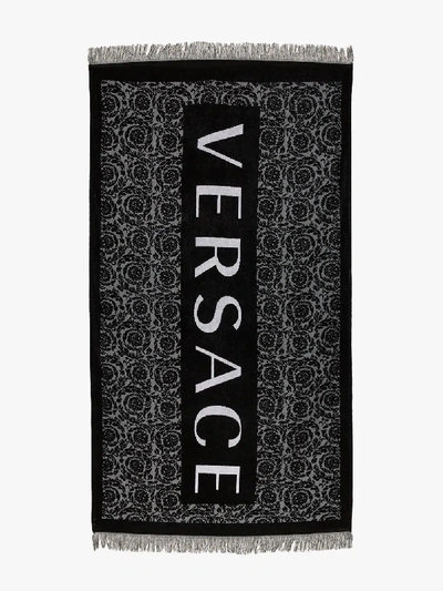 Shop Versace Black Logo Cotton Beach Towel