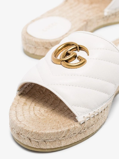 Shop Gucci White Pilar Quilted Gg Leather Slides