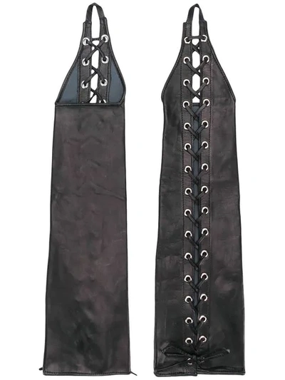 Shop Manokhi Lace Up Long Gloves In Black
