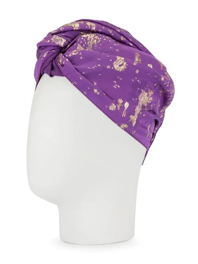 Shop Taller Marmo Metallic Detail Turban In Purple